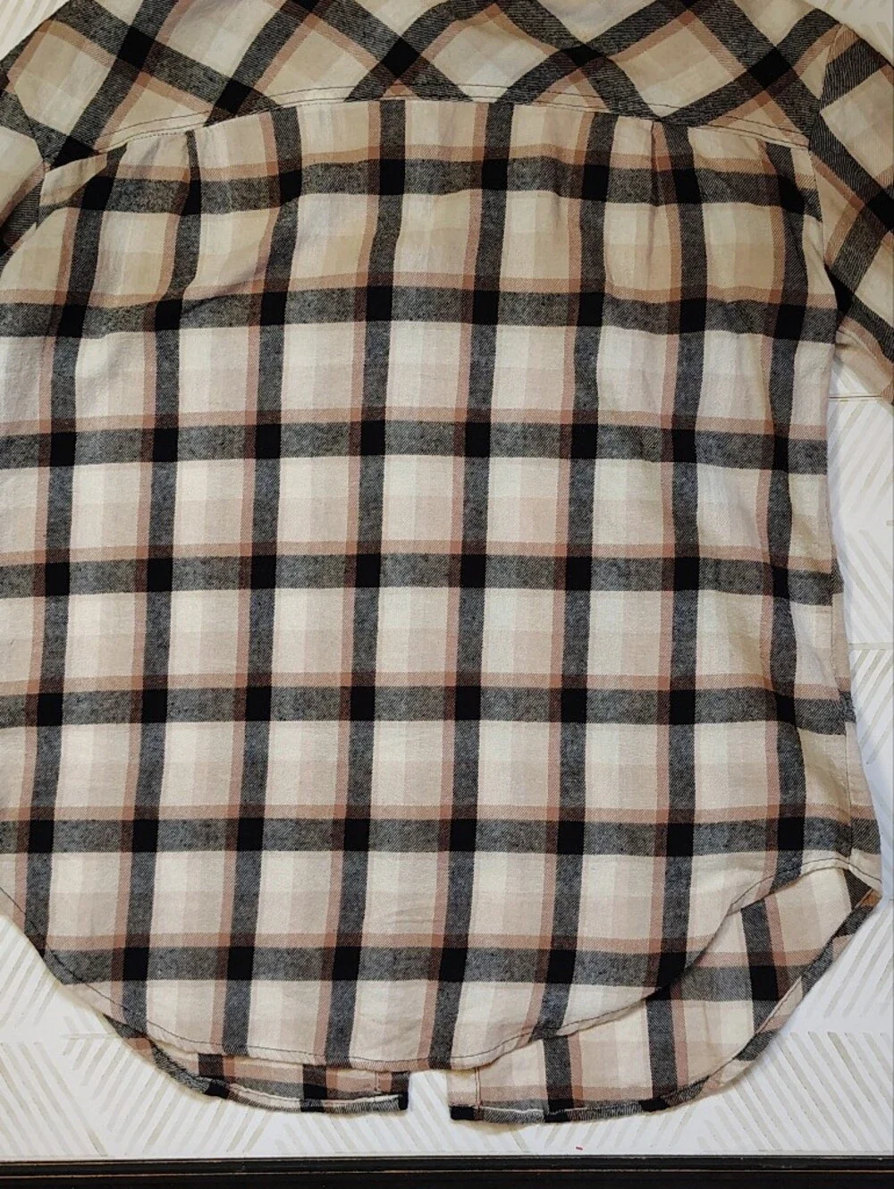 Love Notes Beige and Black‎ Plaid Button-Down Shirt